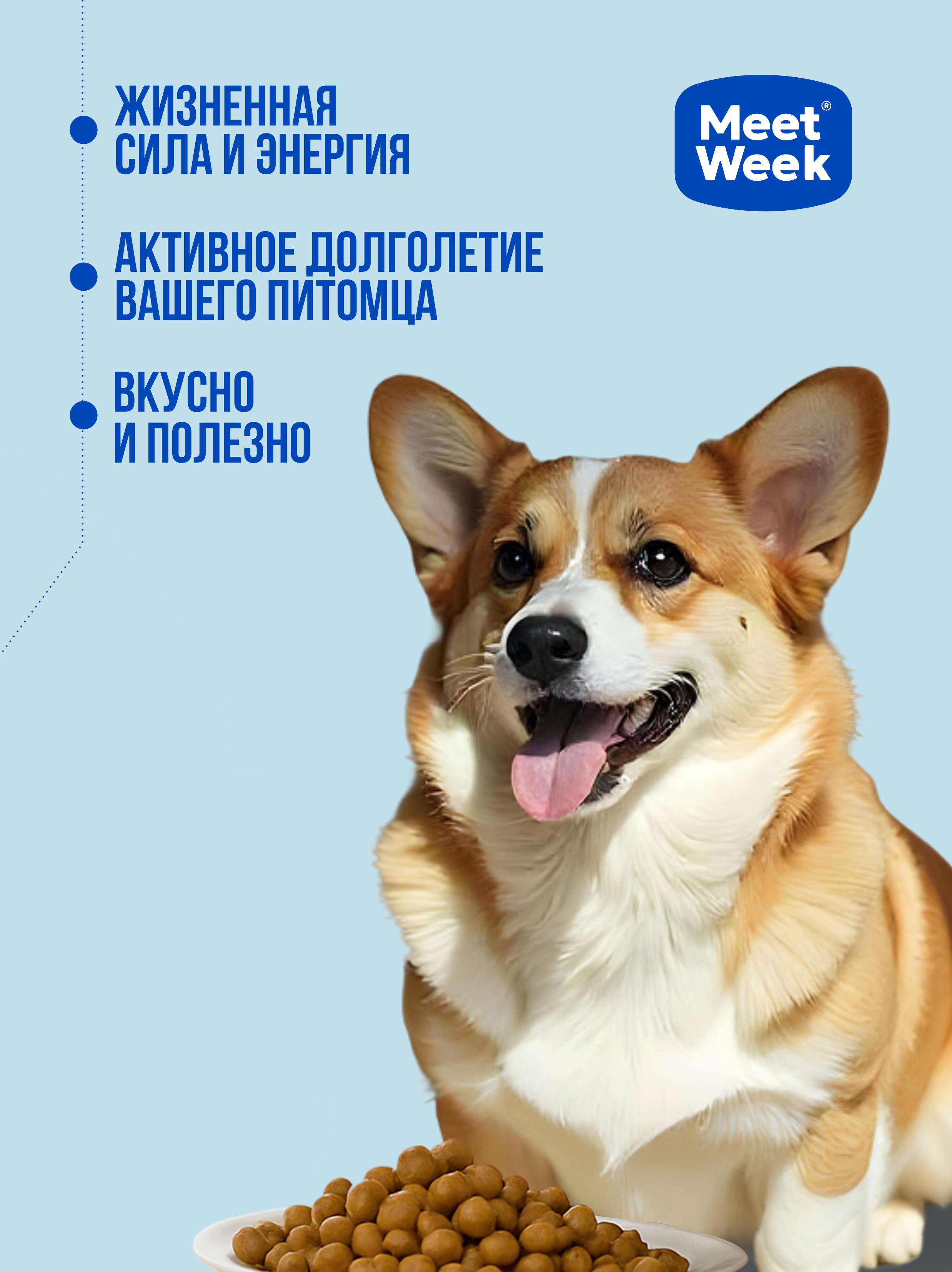 Полнорационный сухой корм для взрослых собак средних пород MeetWeek птица с овощами 0,5 кг